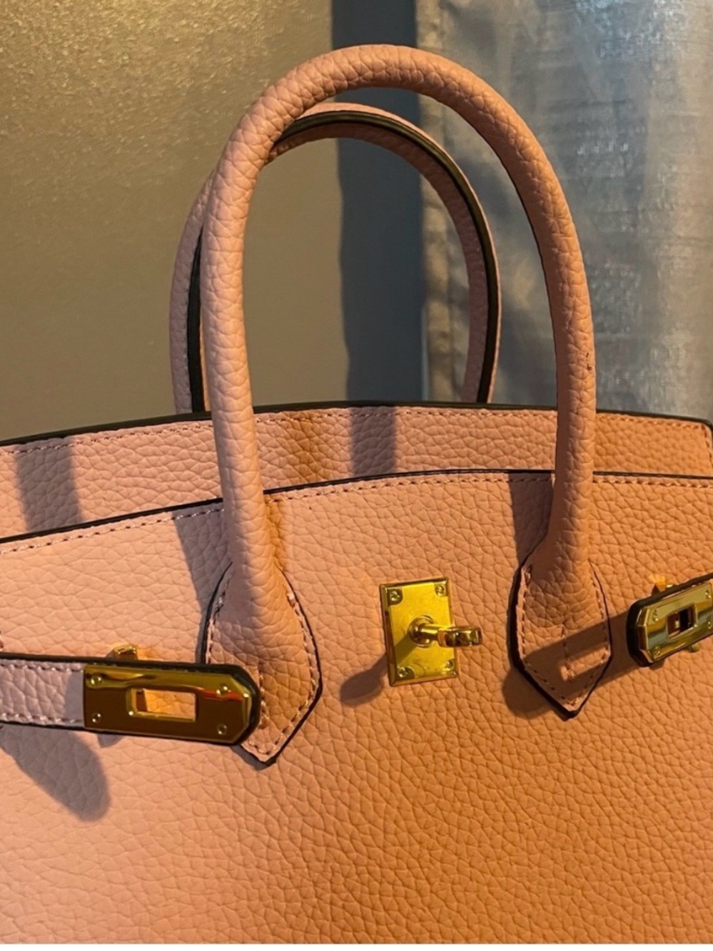 Blush Pink Structured, Leather Top-Handle Satchel - Picture 9 of 11